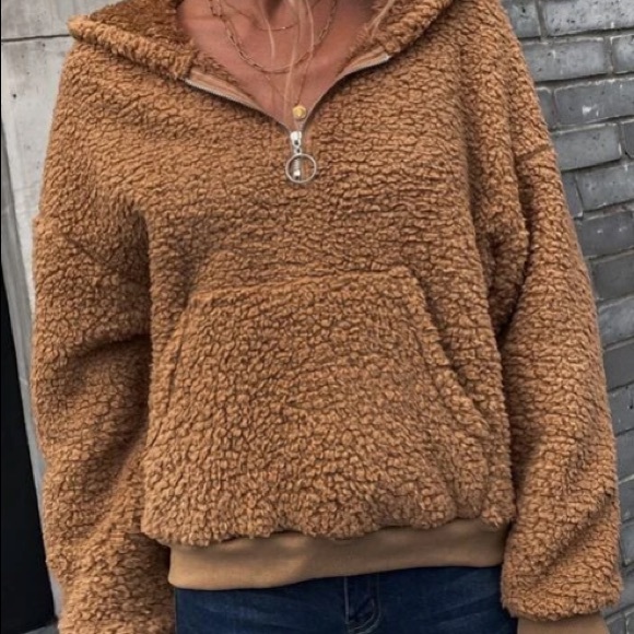 Brown Zip Teddy Jacket in S, M, and L - Picture 3 of 3